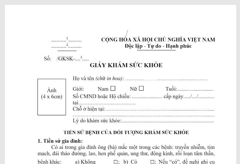 Mẫu giấy khám sức khoẻ xin việc