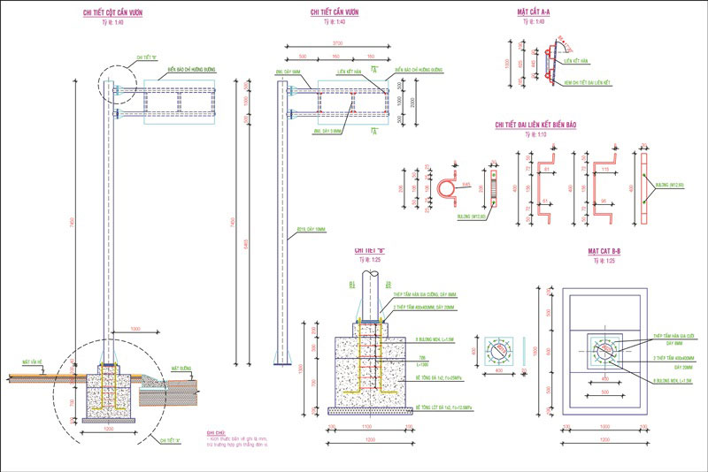 Bản vẽ cột cần vươn để treo biển báo