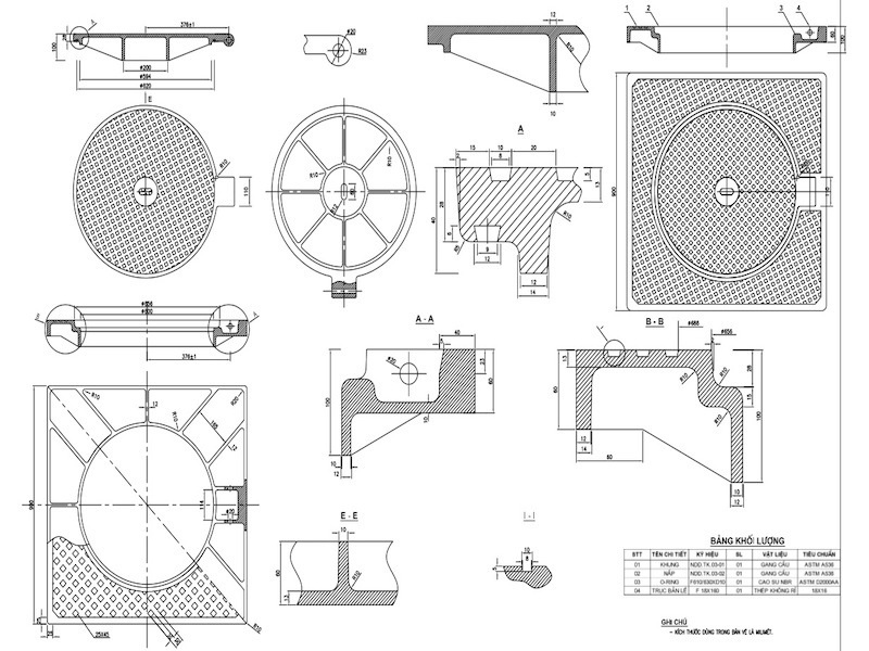 Bản vẽ kỹ thuật nấp hố ga